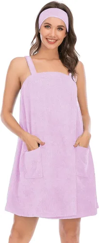 Vista 78 de Veseacky Toalla de baño para mujer con bolsillo, bata de spa ajustable y diadema facial