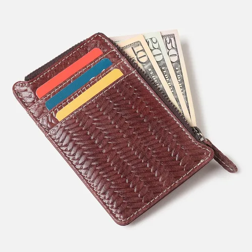 Vista 2 de Tarjetero de cuero genuino para hombres y mujeres, bolso minimalista para tarjetas, carteras para hombre, diseño ultrafino, ideal para viajes