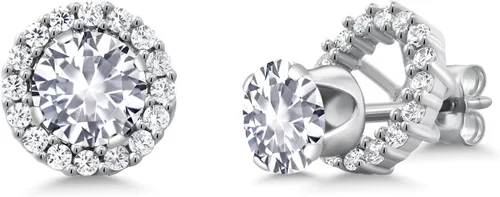 Vista 242 de Gem Stone King Aretes redondos de plata de ley 925 de 0.236 in con piedra natal extraíble para mujer