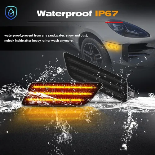 Vista 4 de POPMOTORZ - Kit de luces de señalización lateral para parachoques delantero, luces ámbar LED completas para intermitentes para Porsche Ma-can Lente