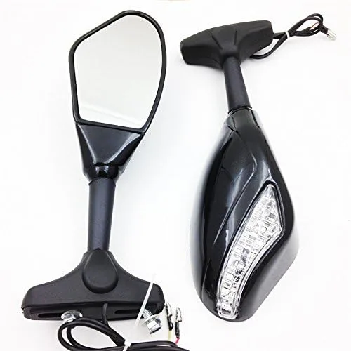 Vista 2 de HK - Espejos laterales LED integrados color negro brillante compatibles con Suzuki GSXR 600/750 GSXR 1000 1100 Hayabusa GSF 600S 1200 1200S BANDIT