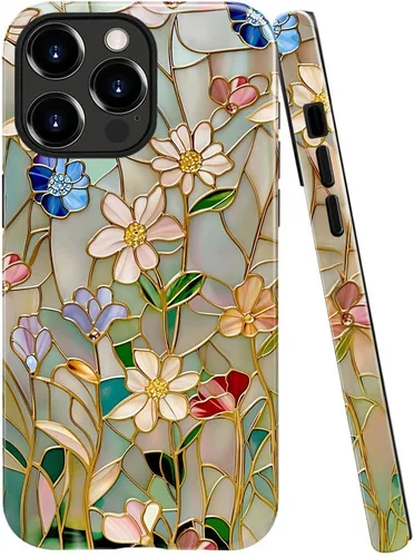 Vista 13 de Funda TnXee Compatible con iPhone 11, Funda Híbrida de 2 Capas de Prevención de Caídas con Arte Floral Colorido para Niñas y Niños