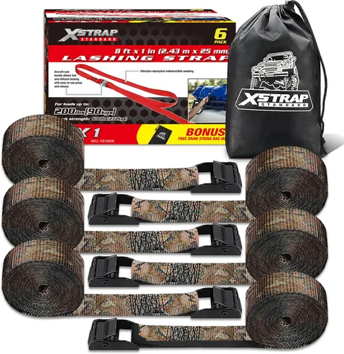Vista 10 de Xstrap correas de amarre con trinquete (6 unidades, 8 pies 1-pulgada), Negro, XS16006 1000 lb Break Strength 1-inch Powersports Tie Down with