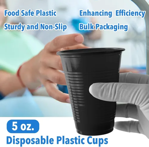 Vista 3 de 100 vasos de plástico desechables de grado dental de 5 onzas, color negro, resistente y duradero para beber, perfecto como taza de enjuague