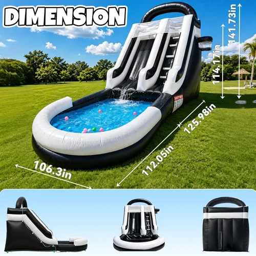 Vista 2 de Tobogán acuático inflable para adultos, tobogán acuático 100% de PVC de 21 pies con piscina grande, tobogán ancho con piscina poco profunda