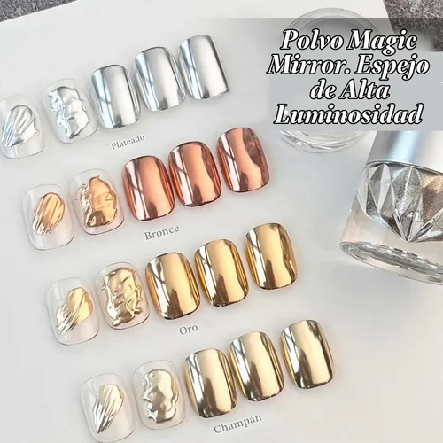 Vista 2 de Pretty Diva Polvo de uñas cromado, polvo de cromo para uñas con efecto espejo de bronce/cobre, polvo cromado metálico con reflejos para arte