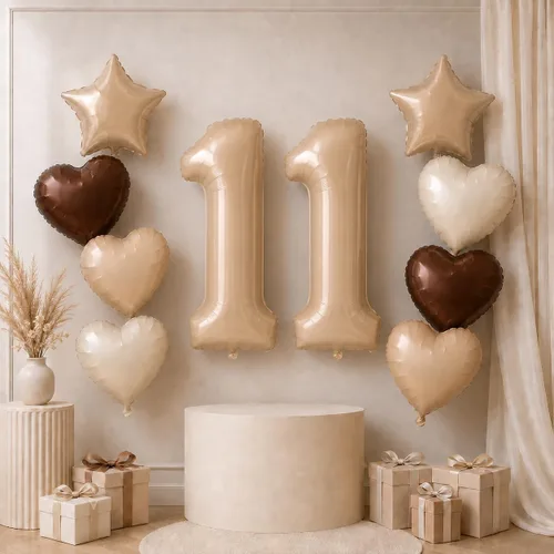 Vista 21 de Decoración de Globos Número 10 de 40 Pulgadas, Globos de Corazón Neutro de Papel de Aluminio Crema Retro Albaricoque Marrón con Globo de Helio