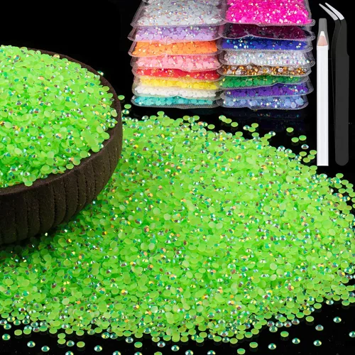 Vista 57 de 15000 diamantes de imitación de resina de 0.079 pulgadas a granel, diamantes de imitación de gelatina redondos negros con parte trasera plana, gemas