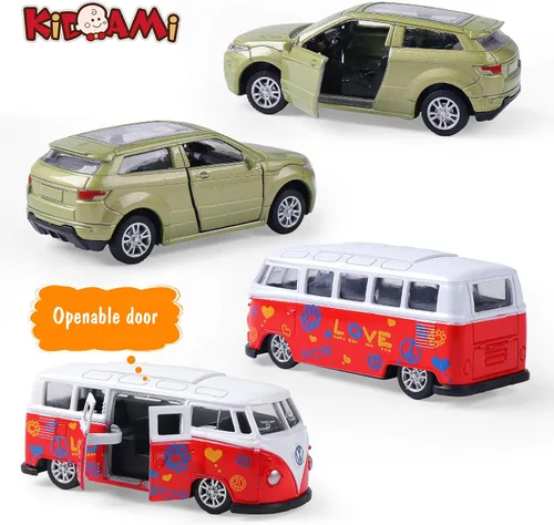Vista 8 de KIDAMI Juego de 5 autos de juguete de metal fundido a presión, puertas que se abren, ambulancia de autos retrocedentes, paquete de regalo para niños