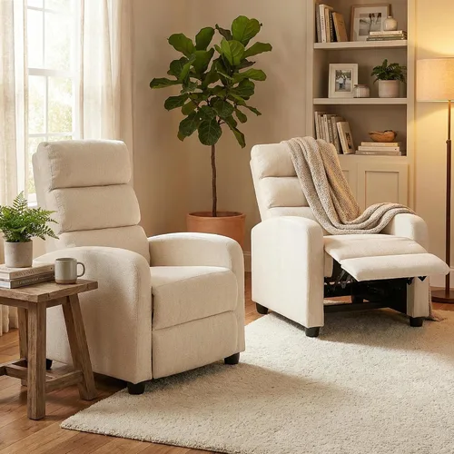 Vista 13 de Furnimart Silla reclinable manual pequeña para espacios compactos, chenilla sobrerelleno, cojín grueso, cómodo sofá reclinable individual
