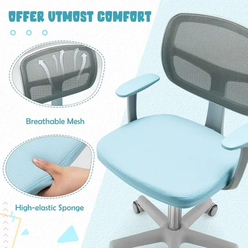 Vista 6 de GLACER Silla de escritorio para niños, silla de estudio giratoria de malla ajustable con ruedas, brazos, silla ergonómica para computadora con Azul