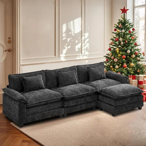 Vista 52 de Sofá Seccional, Sofá Modular Cloud con Otomana, Sofás Cama de Asiento Profundo con Almohadas Decorativas, Cómodo Sofá de Dos Plazas de Chenilla