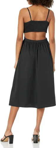 Vista 2 de The Drop Vestido midi Makenna con tirantes cruzados y espalda fruncida para mujer Negro