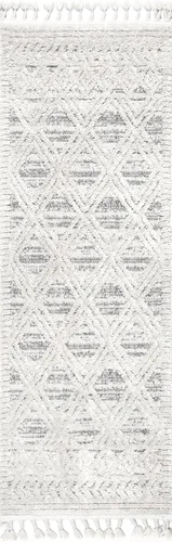 Vista 3 de nuLOOM Ansley - Alfombra marroquí con borlas de 2 x 6, color gris claro, diseño bohemio con textura alta y baja, pelo alto de felpa, resistente a