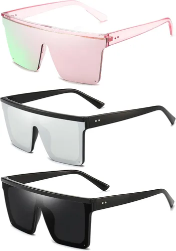 Vista 10 de Dollger - Gafas de sol cuadradas de gran tamaño para mujer y hombre, de moda, armazón negro con parte superior plana