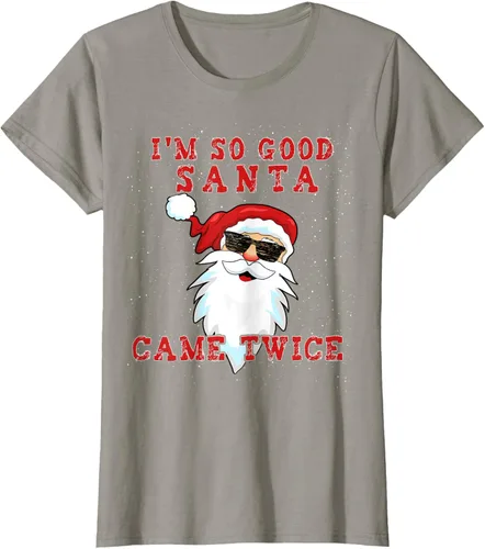 Vista 6 de Camiseta de Navidad para mujer con texto en inglés «I'm So Good Santa Came Twice» Negro