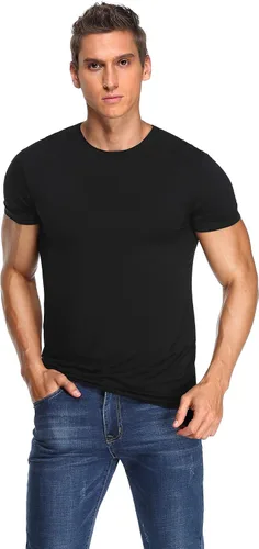 Vista 3 de COLORFULLEAF Camisetas de manga corta de bambú con cuello redondo para hombre, 3