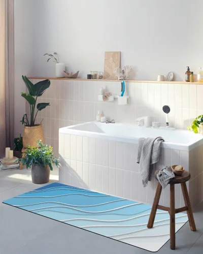 Vista 5 de Tapete de baño geométrico azul para bañera, antideslizante, de secado rápido y absorbente, de tierra de diatomeas, para fregadero de cocina