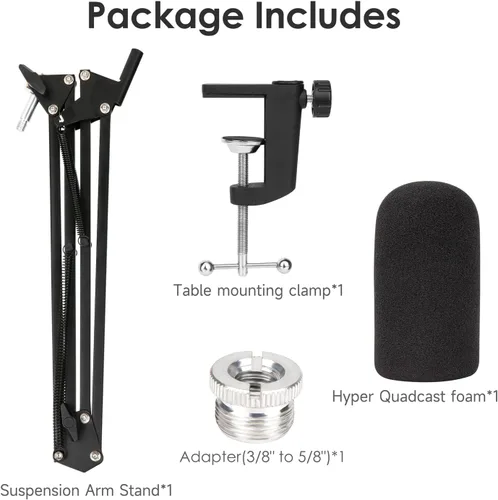 Vista 6 de Para HyperX Quadcast Boom Arm - Soporte de micrófono mejorado con cubierta de micrófono para reducir los ruidos del viento, brazo de micrófono