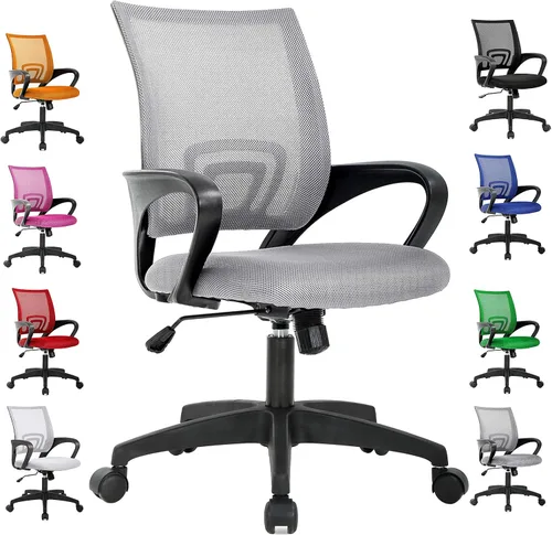 Vista 9 de Silla ergonómica de oficina para el hogar, silla de escritorio de malla con respaldo medio, silla de computadora con soporte lumbar, reposabrazos