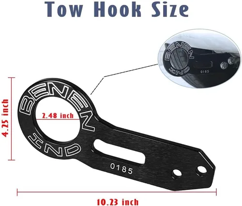Vista 4 de Kit de Gancho de Remolque para Auto Universal, Gancho de Remolque Trasero de Aluminio para Coche (Negro) Premium-quality aluminum tow hook with a
