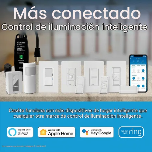 Vista 3 de Lutron - Interruptor inteligente Diva con regulador de intensidad de iluminación inteligente Caséta para bombillas LED, Alexa, Apple Homekit, Google