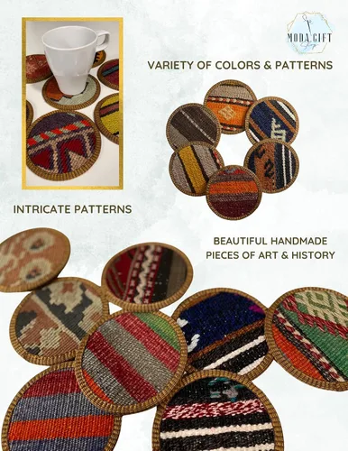 Vista 6 de Kilim - Juego de posavasos de tela, juego de posavasos bohemios, posavasos del medio oeste, juego de posavasos de tela, auténtico kilim turco