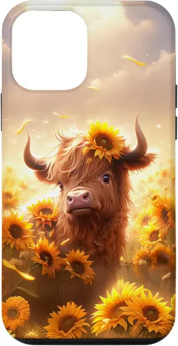 Vista 16 de Cute Scottish Highland Cow Sunflower Western Country Farm Case for iPhone 16