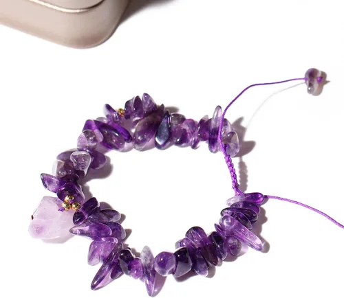 Vista 3 de Jewever Chip Reiki - Pulsera de cristal de cuarzo rosa con amatista cruda para mujer, cristales curativos y piedras preciosas para yoga, meditación