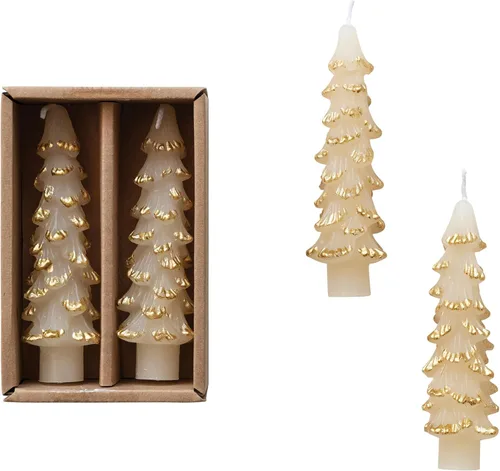 Vista 6 de Creative Co-Op Velas cónicas en forma de árbol sin perfume, ponche de huevo, juego de 2 en caja, 5 pulgadas Eggnog
