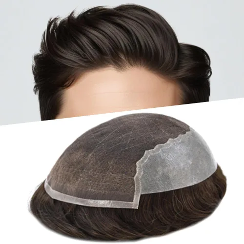 Vista 88 de Toupee para hombres pieza de pelo suave suizo encaje real sistema de cabello humano reemplazo blanqueado nudo mens tupé sistema de pelo para hombres