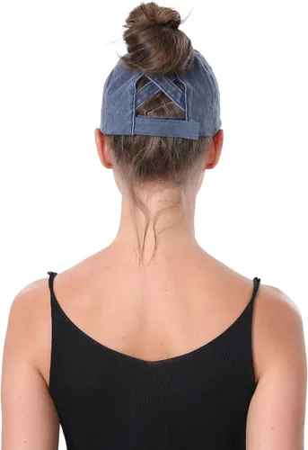 Vista 2 de Gorras de béisbol para mujer con diseño de cola de caballo ajustables cruzadas y cruzadas
