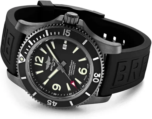 Vista 3 de Breitling Superocean impermeable 6,561.7ft, acero negro, esfera negra, reloj de 1.811in