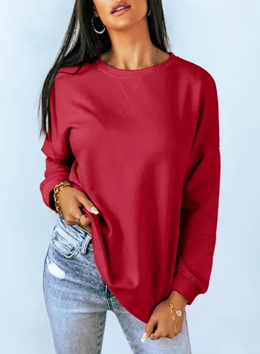 Vista 2 de Dokotoo Sudadera casual con cuello redondo para mujer, holgada, suave, de manga larga