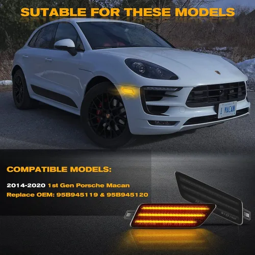 Vista 5 de POPMOTORZ - Kit de luces de señalización lateral para parachoques delantero, luces ámbar LED completas para intermitentes para Porsche Ma-can Lente