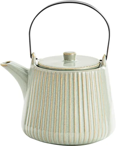 Vista 9 de Yundu Teteras de Cerámica Azul Profundo, 1000ml/33.8oz Tetera, Suficiente para 4 Tazas, Tetera con Infusores para Té Suelto, Tetera a Rayas