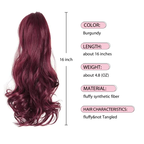 Vista 3 de Pinza de extensiones de cola de caballo de cabello rojo para mujer, postizo de cabello rizado de 16 pulgadas, extensiones de cabello sintético