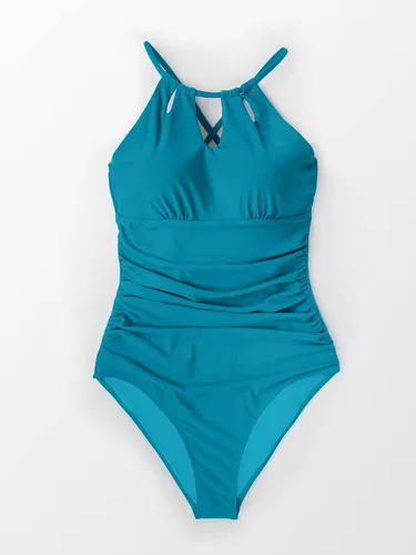 Vista 5 de Cupshe - Traje de baño de una pieza para mujer, de cuello alto, control de abdomen, traje de baño