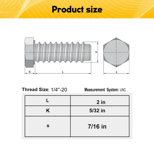 Vista 2 de 20 piezas de pernos hexagonales de 1/4-20 x 2, tornillos de tapa hexagonal de 1/4"-20, acero inoxidable 304, 5.1 cm completamente roscados, tornillo