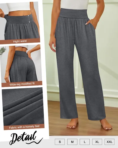 Vista 188 de Neer - Conjunto de 3 pantalones de yoga de pierna ancha para mujer - Pantalones deportivos cómodos, holgados, de cintura alta y casuales