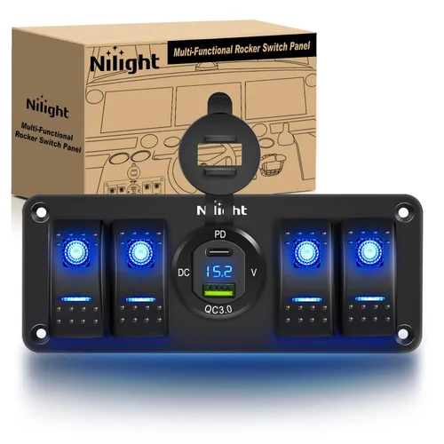 Vista 15 de Nilight - Caja de interruptor basculante (4 cuadrillas, 12 V, SPST, encendido), color naranja Toggle Switches PD Type C and QC 3.0 USB Sockcet