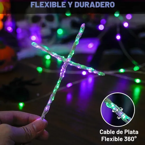 Vista 3 de JMEXSUSS 4 unidades de luces de hadas LED de 50 luces en púrpura y verde, luces de cadena de hadas operadas con batería, luces de 16 pies
