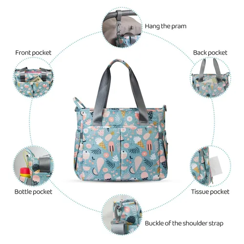 Vista 4 de Bolsa de pañales impermeable para mamá y papá, bolsas de viaje medianas multifunción (postre de dibujos animados)