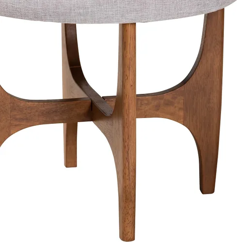 Vista 5 de Baxton Studio Theo Japandi - Reposapiés otomano de madera con acabado marrón grisáceo y tela beige grisácea