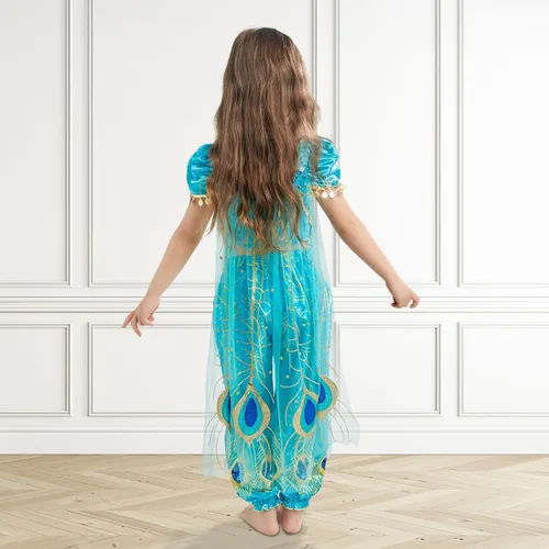 Vista 5 de EZDRESS Disfraz de princesa jazmín para niñas, disfraz de princesa árabe, disfraz de Halloween y cosplay