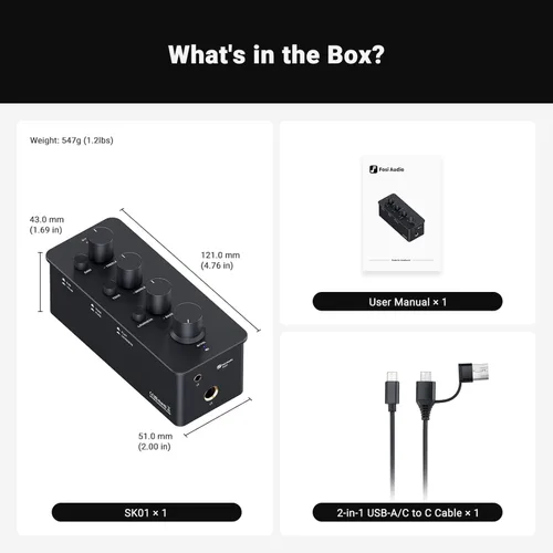 Vista 8 de Fosi Audio SK01 Amplificador para Auriculares Ecualizador Preamplificador con Control de Tono de Graves, Medios y Agudos y Compensación de Sonoridad