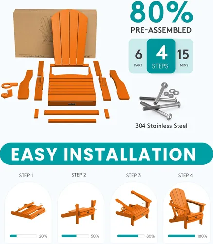 Vista 7 de SERWALL - Silla plegable Adirondack para patio, jardín, exterior, resistente a la intemperie, sillas para hoguera, color naranja