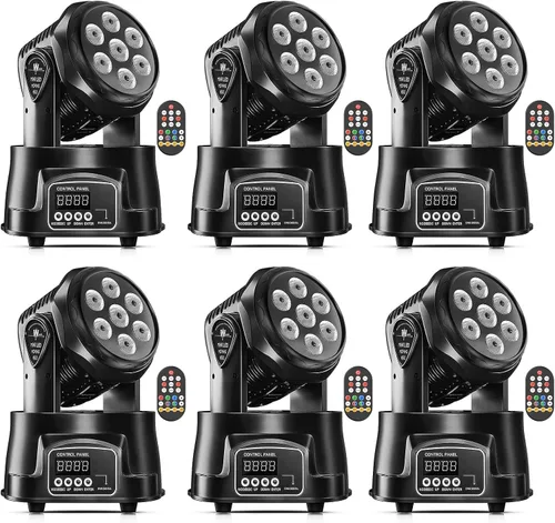Vista 13 de U`King Luz de cabeza móvil RGBW LED Efecto de iluminación de escenario, 7 x 10 W, cabezales móviles, luces de lavado por DMX y control remoto
