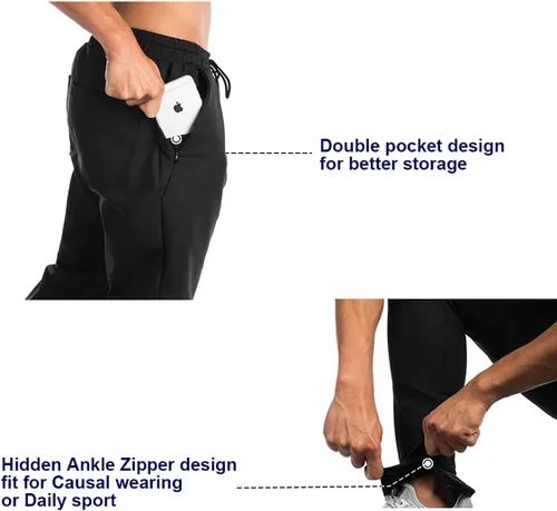 Vista 3 de BROKIG Pantalones deportivos para hombre, con cremallera, casual, para gimnasio, entrenamiento, bolsillos