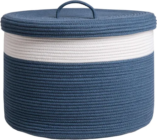 Vista 28 de Cesta de almacenamiento extra grande de 16" x 16" x 18" con tapa, cestas de almacenamiento de cuerda de algodón, canasta de lavandería, contenedor